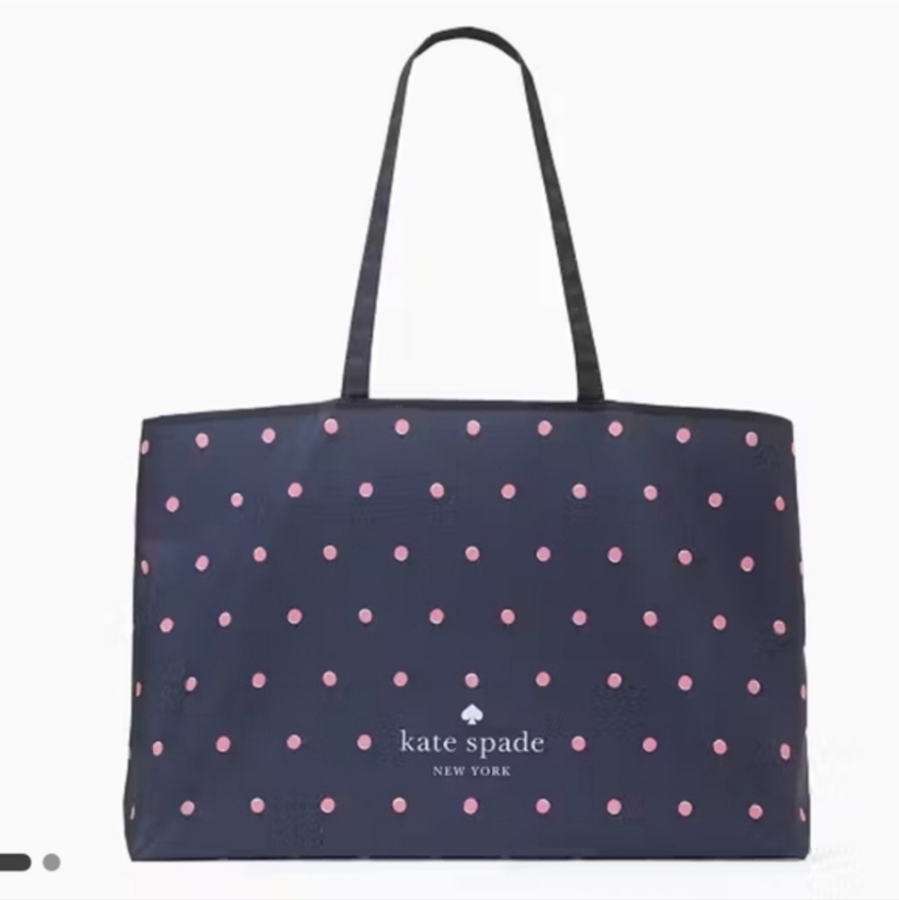 Kate Spade Nave Blue With Pink Polka Dots Large Canvas Bag